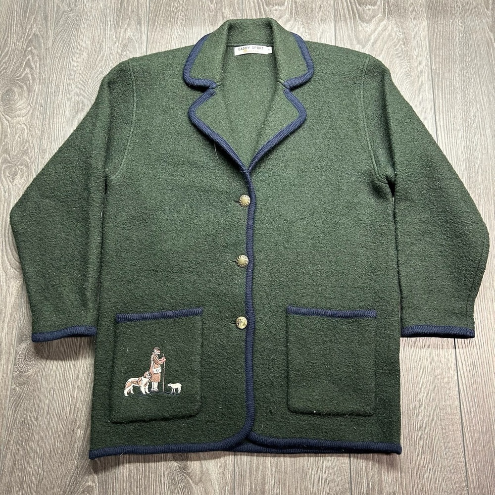 Vintage Gaddy Sport Wool Cardigan Jacket Medium Green Embroidered Shepherd Mens